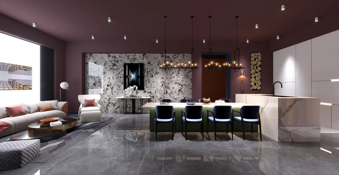 腾博会官网和地砖混搭厨房效果图