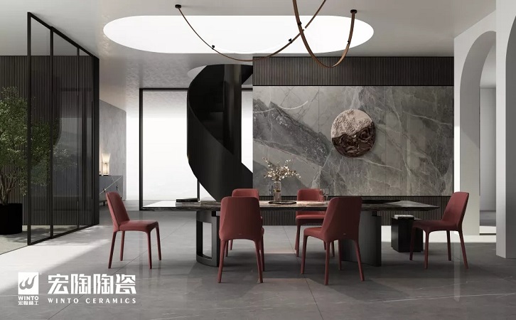 腾博会官网保加利亚灰岩板配景墙效果图