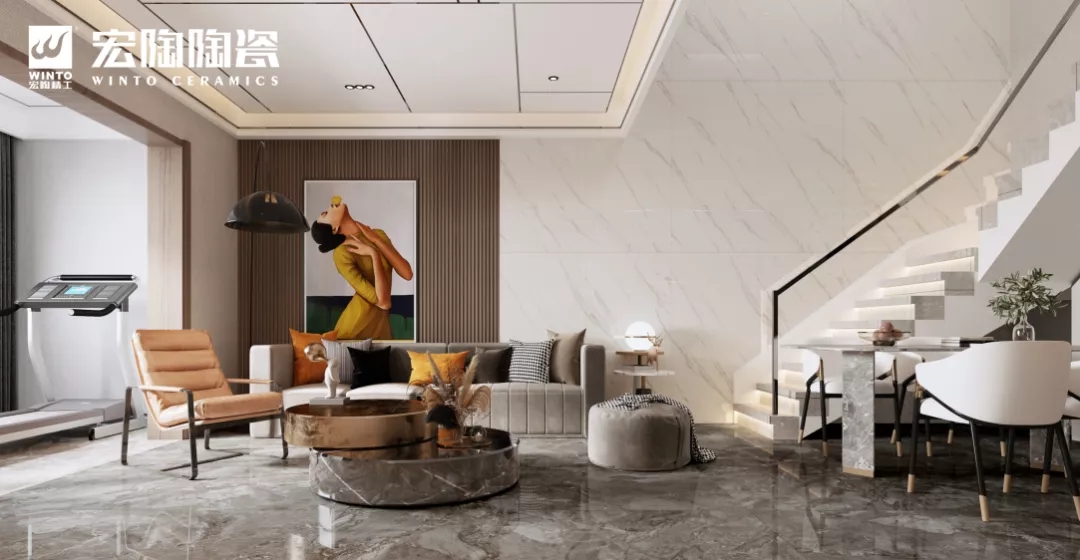 腾博会官网海棠白抛釉瓷砖装修效果图 