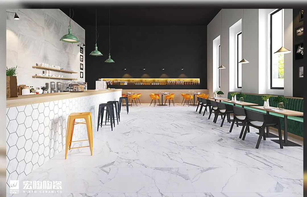 腾博会官网白色瓷砖地砖餐厅装修效果图
