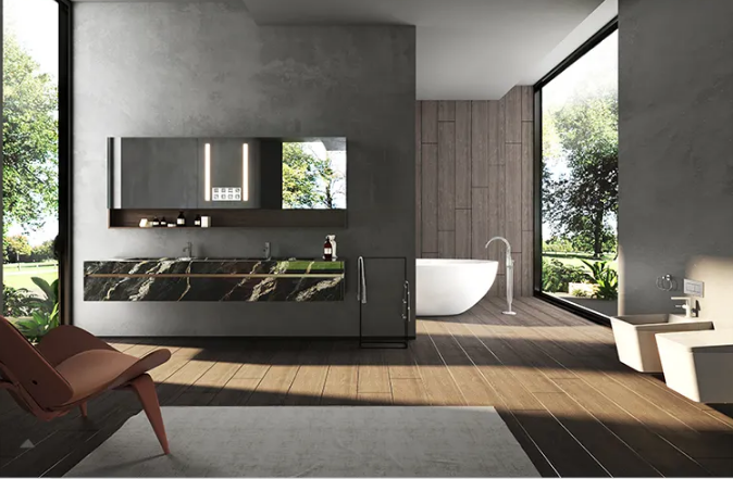 腾博会官网岩板与整体浴室柜装修效果图