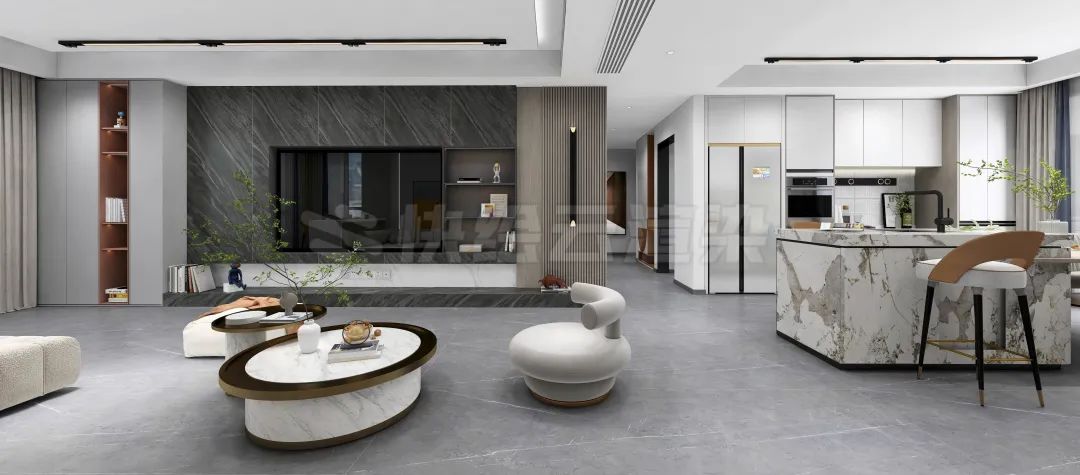 腾博会官网质感砖灰色系客厅家居空间