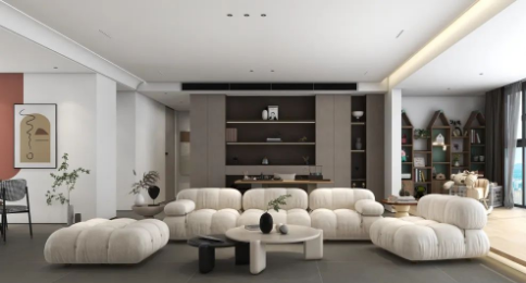 腾博会官网质感砖现代风简奢客厅效果图