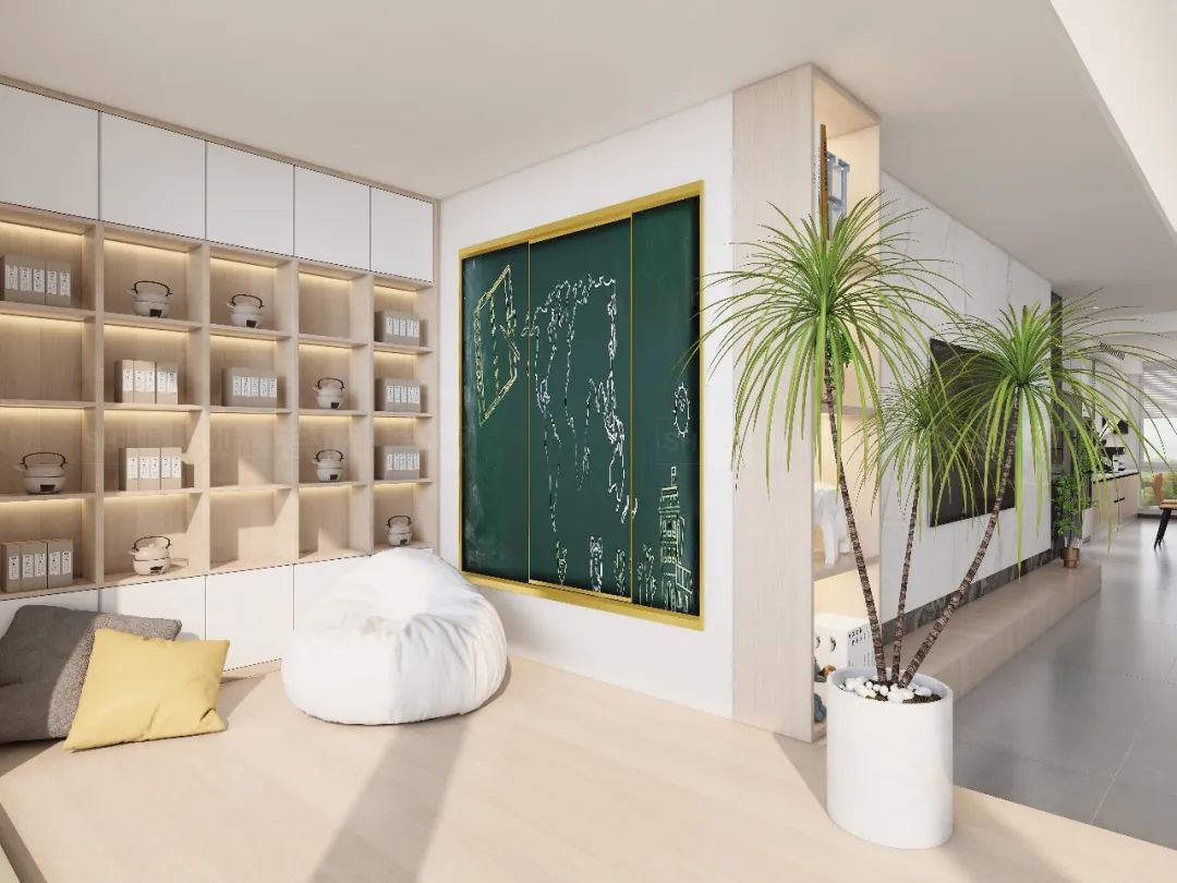 腾博会官网陶瓷米黄色客厅+儿童区效果图