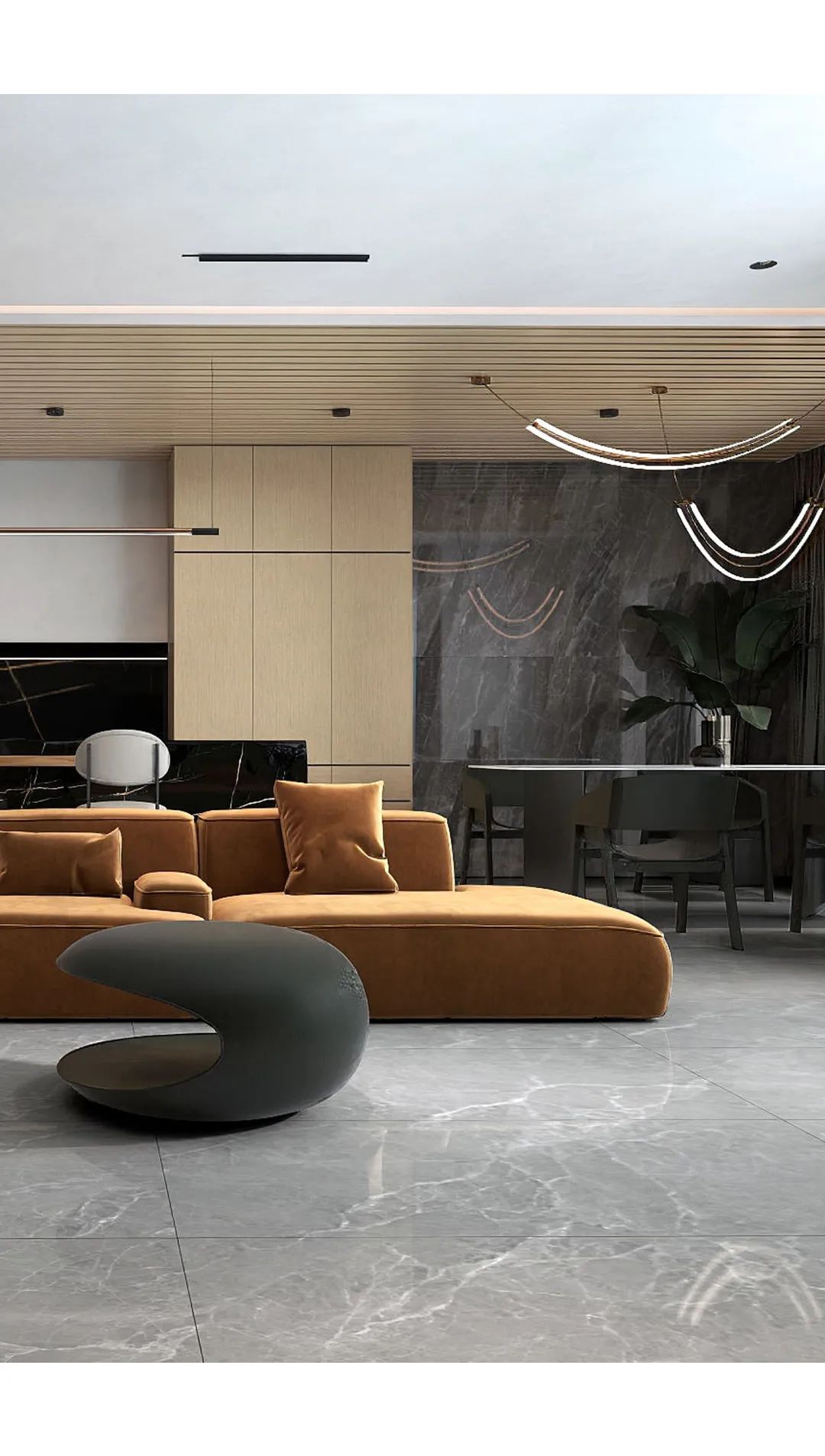 腾博会官网TPG157272旺达灰客厅和厨房效果图