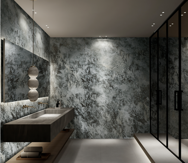 腾博会官网质感砖洗手间装修效果图