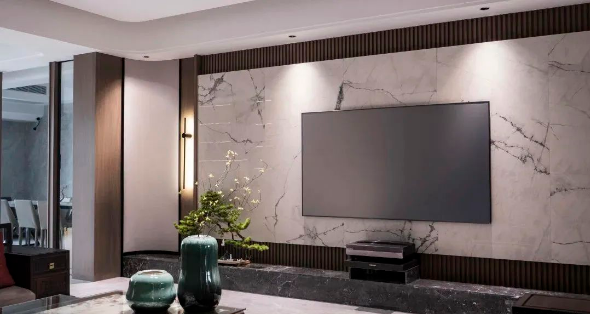 腾博会官网陶瓷大板电视配景墙效果图
